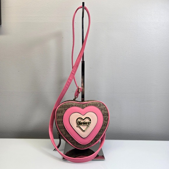 Juicy Couture Handbags - Juicy Couture Love Never Dies Heart Crossbody Bag Juicy Pink Cafe Brown Logo Y2K
